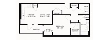 A3 - 1 Bedroom 1 Bath 809 Sq. Ft. Floor Plan at Edge 35, Indianapolis, Indiana