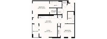 B2 - 2 Bedroom 2 Bath 1038 Sq. Ft. Floor Plan at Edge 35, Indianapolis