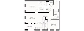 B3 - 2 Bedroom 2 Bath 1038 Sq. Ft. Floor Plan at Edge 35, Indianapolis, Indiana
