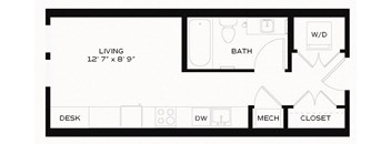 S1-Studio 345 Sq. Ft. Floor Plan at Edge 35, Indiana, 46203