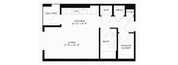 S2-Studio 508 Sq. Ft. Floor Plan at Edge 35, Indianapolis