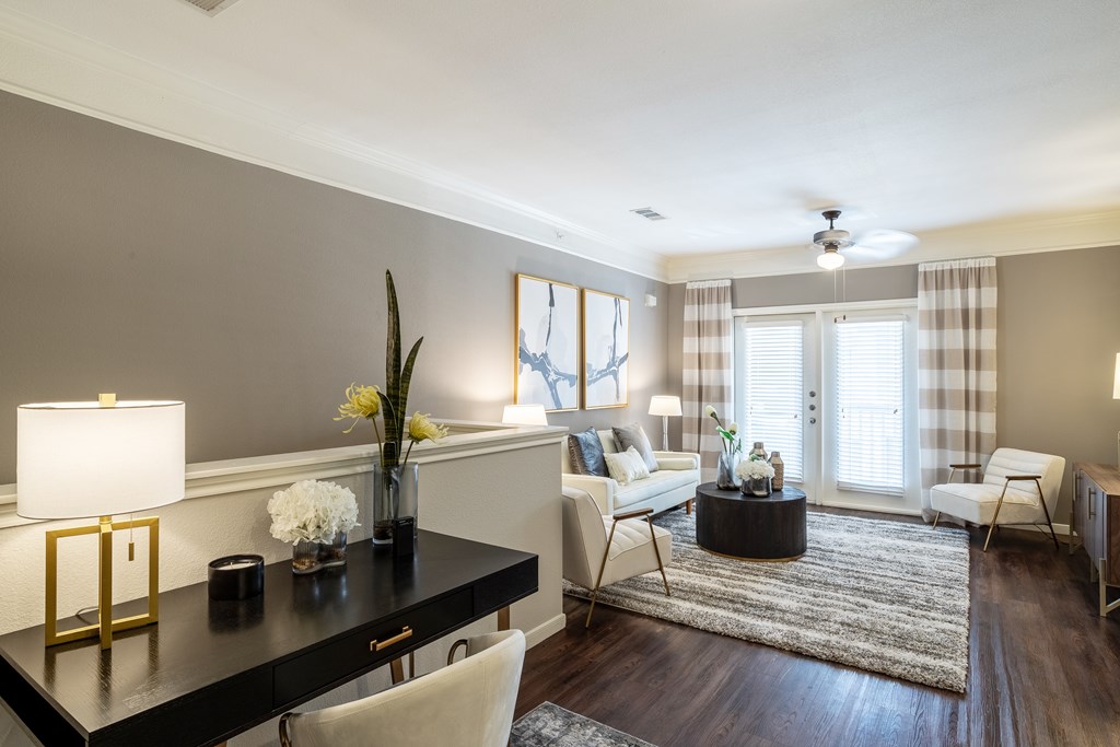 Desk with living room view at Grand Villas at Cinco Ranch, Texas, 77494