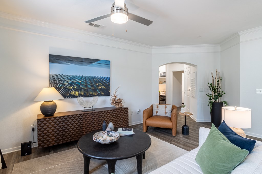 Living room with TV at Grand Villas at Cinco Ranch, Katy, TX, 77494