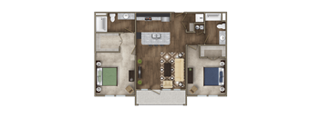 2 bed 2 bath floor plan at Imperial Lofts, Sugar Land, TX