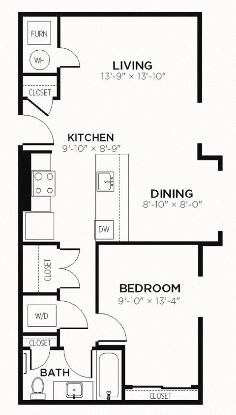 A1 - 1 Bedroom 1 Bath 750 Sq. Ft. Floor Plan at The MK, Indiana