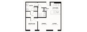 A2 - 1 Bedroom 1 Bath 784 Sq. Ft. Floor Plan A at The MK, Indiana, 46220
