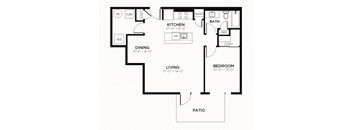A3 - 1 Bedroom 1 Bath 843 Sq. Ft. Floor Plan at The MK, Indianapolis, IN, 46220