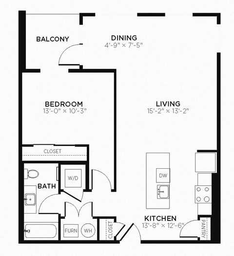 A4 - 1 Bedroom 1 Bath 880 Sq. Ft. Floor Plan at The MK, Indianapolis, IN