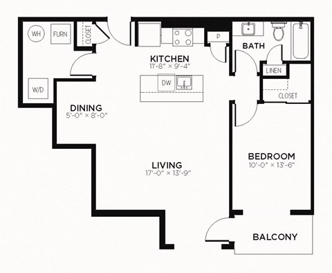 A5 - 1 Bedroom 1 Bath 884 Sq. Ft. Floor Plan at The MK, Indianapolis, 46220