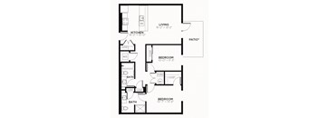 B1 - 2 Bedroom 2 Bath 1060 Sq. Ft. Floor Plan at The MK, Indianapolis