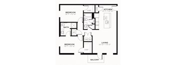B2 - 2 Bedroom 2 Bath 1102 Sq. Ft. Floor Plan at The MK, Indiana
