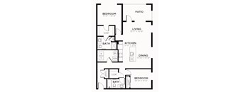 B3 - 2 Bedroom 2 Bath 1254 Sq. Ft. Floor Plan at The MK, Indiana, 46220