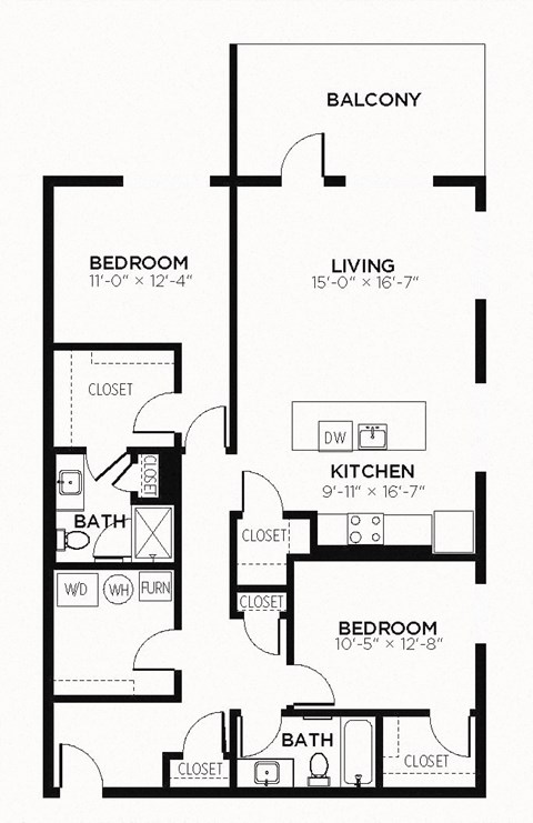B4 - 2 Bedroom 2 Bath 1304 Sq. Ft. Floor Plan at The MK, Indianapolis, IN, 46220