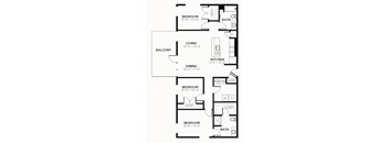 C1 - 3 Bedroom 2 Bath 1373 Sq. Ft. Floor Plan at The MK, Indianapolis, IN