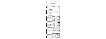 C4 - 3 Bedroom 2 Bath 1482 Sq. Ft. Floor Plan at The MK, Indiana