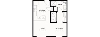 S1-Studio 541 Sq. Ft. Floor Plan at The MK, Indianapolis