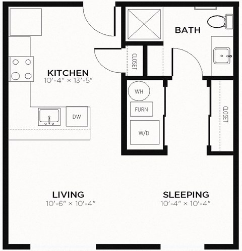 S1-Studio 541 Sq. Ft. Floor Plan at The MK, Indianapolis