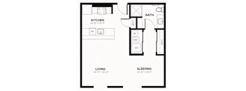 S2-Studio 648 Sq. Ft. Floor Plan at The MK, Indianapolis