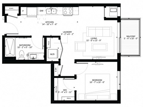 A1 1-Bedroom 1 bath Floor Plan at Marquee, Minnesota, 55403