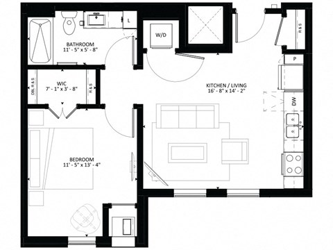 A2 1-Bedroom 1 bath Floor Plan at Marquee, Minneapolis, 55403