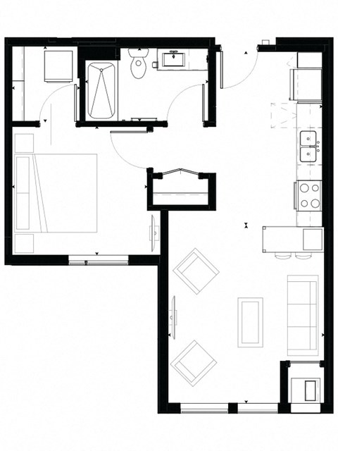 A3 1-Bedroom 1 bath Floor Plan at Marquee, Minneapolis, MN, 55403