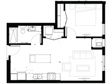 A4 1-Bedroom 1 bath Floor Plan at Marquee, Minnesota