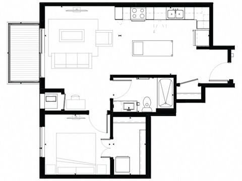 A7 1-Bedroom 1 bath Floor Plan at Marquee, Minnesota, 55403