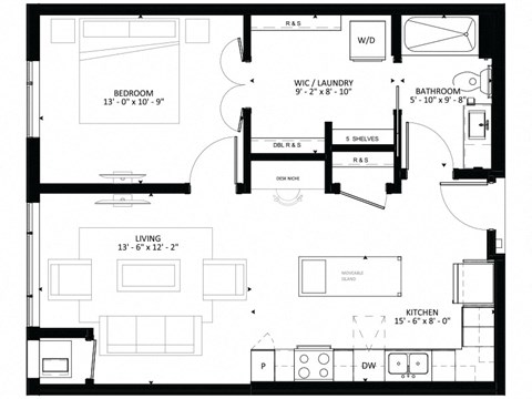 A9 1-Bedroom 1 bath Floor Plan at Marquee, Minneapolis, MN, 55403