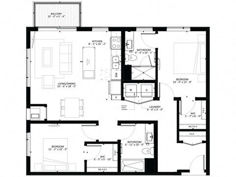 B2 2-Bedroom 2 bath Floor Plan at Marquee, Minneapolis