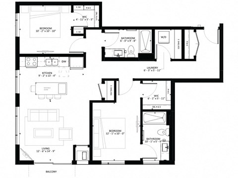 B3 2-Bedroom 2 bathroom  Floor Plan at Marquee, Minnesota, 55403