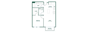 A1 - 1 Bedroom 1 Bath 664 Sq. Ft. Floor Plan at Pinnex, Indianapolis, Indiana