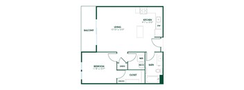 A2 - 1 Bedroom 1 Bath 703 Sq. Ft. Floor Plan A at Pinnex, Indianapolis, IN, 46203
