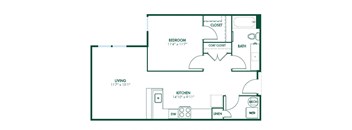 A3 - 1 Bedroom 1 Bath 732 Sq. Ft. Floor Plan at Pinnex, Indianapolis