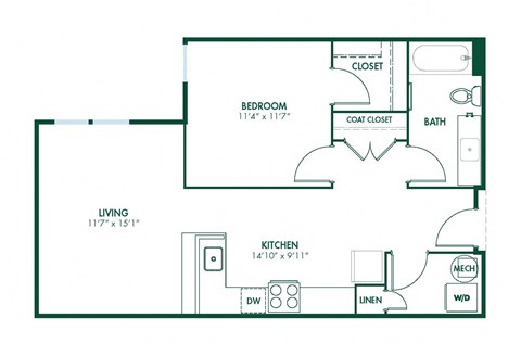 A3 - 1 Bedroom 1 Bath 732 Sq. Ft. Floor Plan at Pinnex, Indianapolis