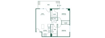 B1 - 2 Bedroom 1 Bath 823 Sq. Ft. Floor Plan at Pinnex, Indianapolis