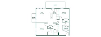 B2 - 2 Bedroom 1 Bath 940 Sq. Ft. Floor Plan A at Pinnex, Indiana