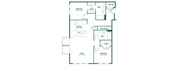 B3 - 2 Bedroom 2 Bath 942 Sq. Ft. Floor Planat Pinnex, Indianapolis, 46203