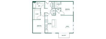 B4 - 2 Bedroom 1 Bath 985 Sq. Ft. Floor Plan at Pinnex, Indianapolis, Indiana