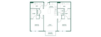 B5 - 2 Bedroom 2 Bath 989 Sq. Ft. Floor Plan at Pinnex, Indianapolis, IN, 46203