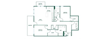 B6 - 2 Bedroom 2 Bath 1223 Sq. Ft. Floor Plan at Pinnex, Indianapolis