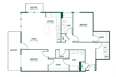 B6 - 2 Bedroom 2 Bath 1223 Sq. Ft. Floor Plan at Pinnex, Indianapolis