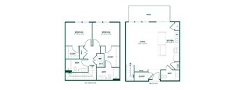 B7 - 2 Bedroom 2.5 Bath 1321 Sq. Ft. Floor Plan at Pinnex, Indiana