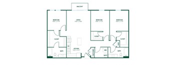 C1 - 3 Bedroom 2 Bath 1260 Sq. Ft. Floor Plan at Pinnex, Indianapolis, 46203