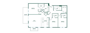 C3 - 3 Bedroom 2 Bath 1366 Sq. Ft. Floor Plan at Pinnex, Indianapolis, IN, 46203