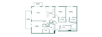 C4 - 3 Bedroom 2 Bath 1400 Sq. Ft. Floor Plan at Pinnex, Indianapolis