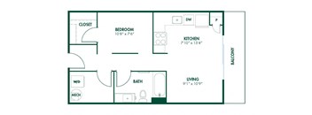 S1 -Studio 545 Sq. Ft. Floor Plan at Pinnex, Indianapolis, 46203
