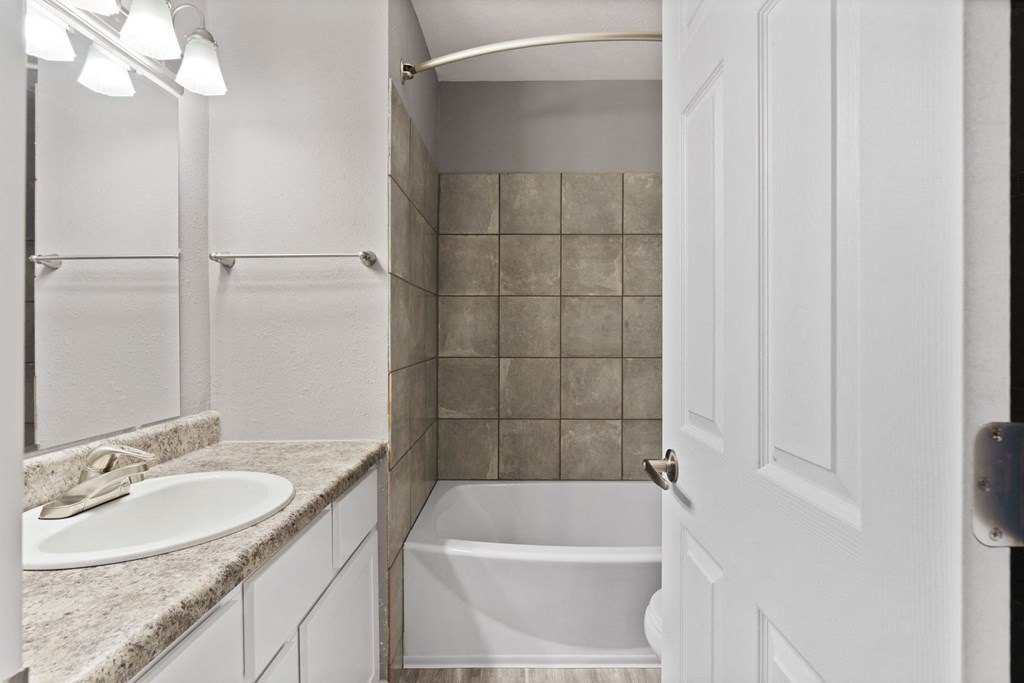 Bathroom With Vanity Lights at Spring Creek Townhomes Apartments, Illinois