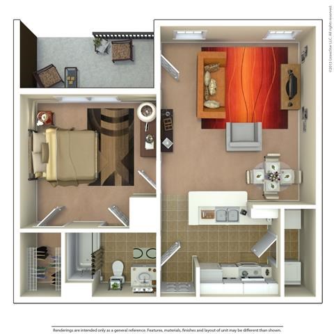 1 Bed Floorplan at Grand Villas at Cinco Ranch, Katy, TX, 77494