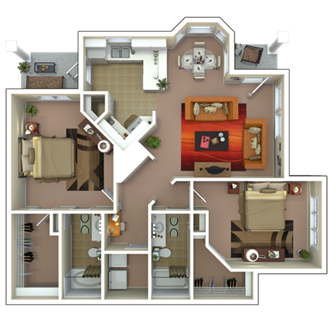 2 Bed 2 Bath Floorplan at Grand Villas at Cinco Ranch, Katy, Texas