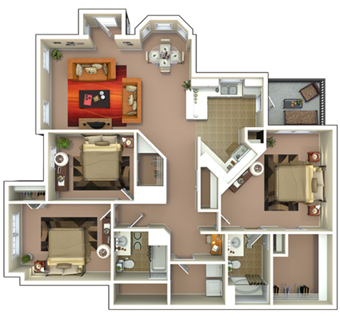 3 Bed Floorplan at Grand Villas at Cinco Ranch, Katy